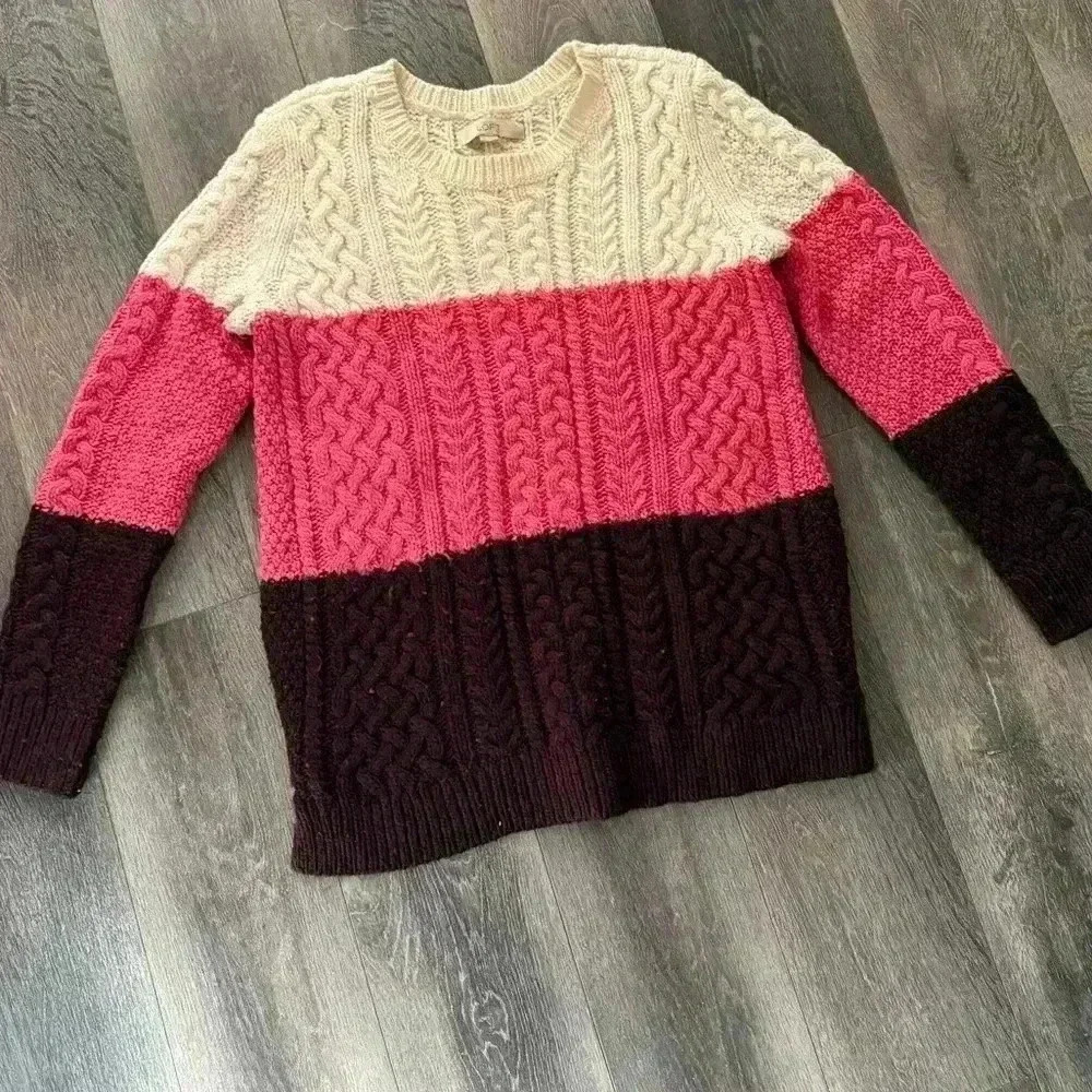 LOFT Maternity Color Block Cable Sweater
